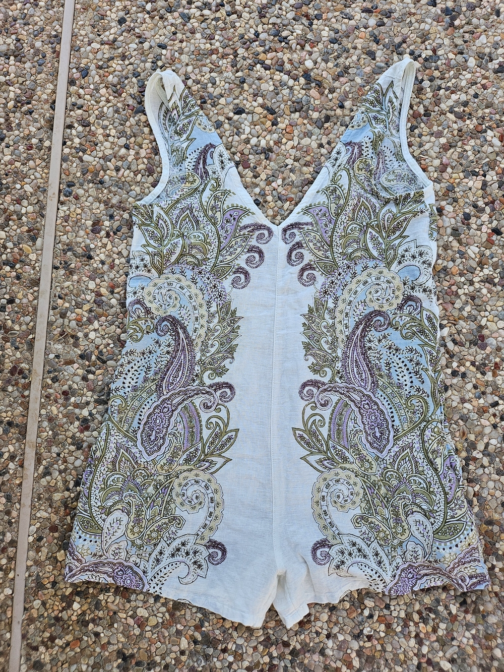 New W Tag Rachel Zoe White Paisley V-Neck Sleeveless Romper Green Purple XS